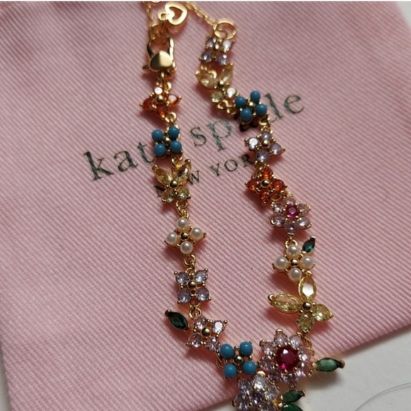 Kate Spade Gold Bracelet with Multicolor Floral Charms - Picture 6 of 7